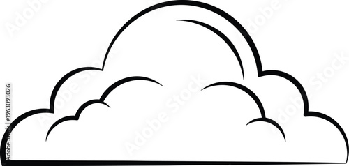 Minimalist black outline vector illustration of fluffy cloud icon, perfect for weather, cloud computing, data storage, and atmospheric design concepts.