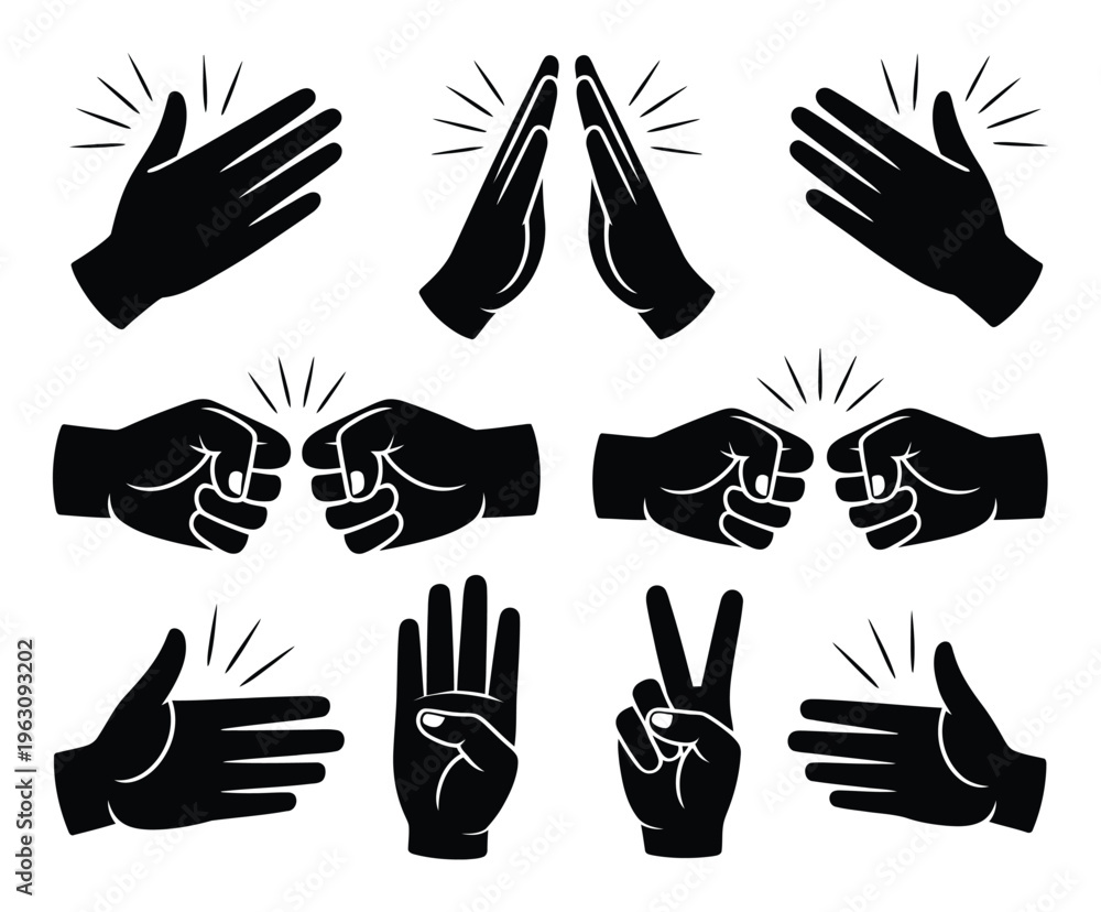 Obraz premium Collection of Black Silhouette Hand Gestures and