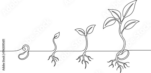 Growth plant continous single line art drawing which plays an important role in improvement of the invironment and protecting biodiversity