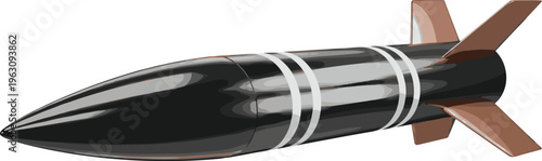 Glossy bomb missile vector illustration detailed military explosive weapon isolated aerial munition defense aerospace tactical design high precision model