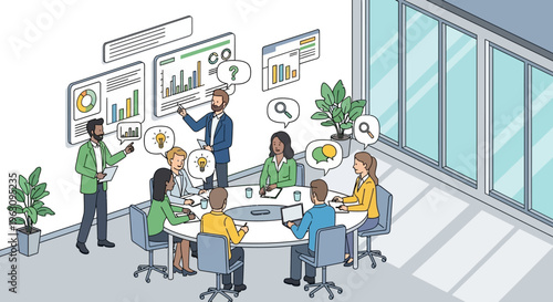 Business people discussing at meeting table.