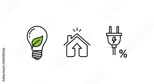 Energy efficiency icons representing sustainable home power a silhouette