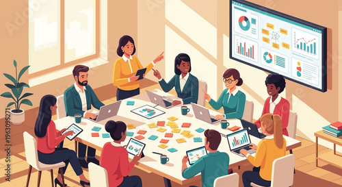 Business people discussing in meeting room.