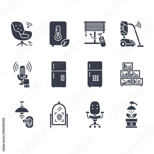 Smart home automation and connected household appliance icons