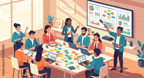 Business people in meeting discussion.