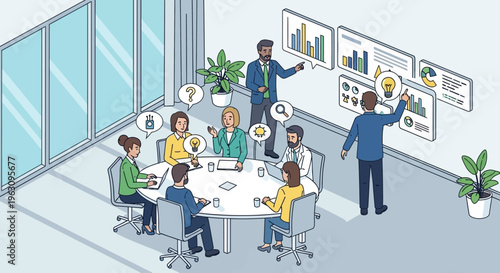 Business people in meeting room discussion.