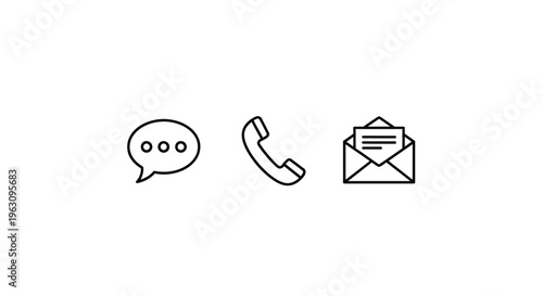 Communication icons displaying chat call and mail a simple silhouette