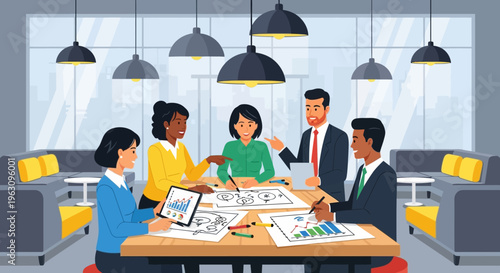 Business people sitting at meeting table.