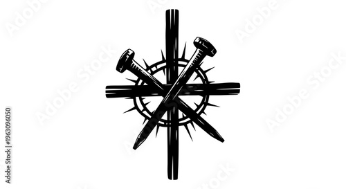 Religious Symbolism of Cross Crown of Thorns and Nails.