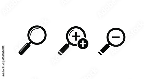 Three magnifying glasses with differing symbols a striking silhouette