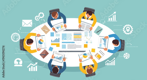 Business team meeting around table.