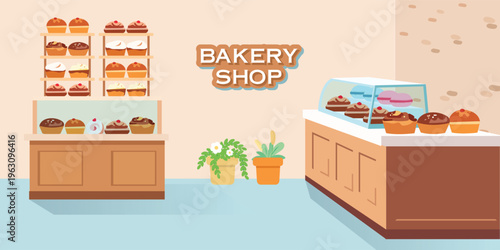 Flat Illustration of a Bakery Shop Interior
