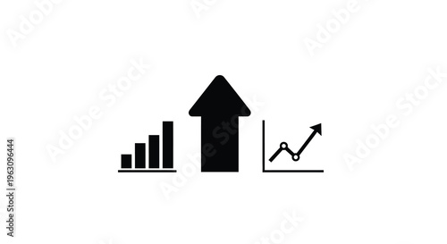Growth charts and upward trend represented in a dark silhouette