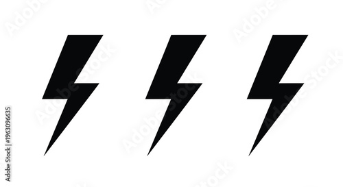 Three black lightning bolts displayed on a white background silhouette