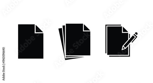 Three black paper sheets with a pencil minimalist design silhouette