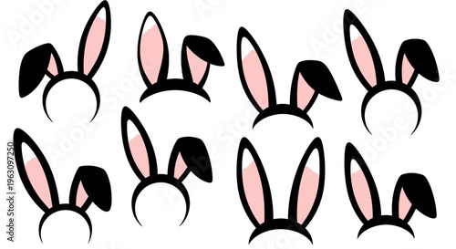 Collection of various black and pink bunny ear headbands for Easter.