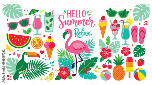 Summer vacation icons collection isolated on white background.