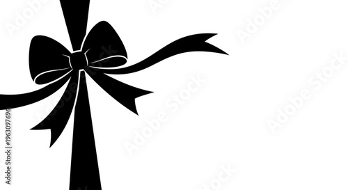 Elegant Black Ribbon Bow Silhouette on White Background.