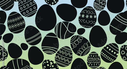 Black Easter Eggs with Intricate White Patterns and Solid Silhouettes.