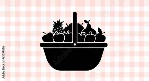 Silhouette of a fruit basket filled with various fresh produce.