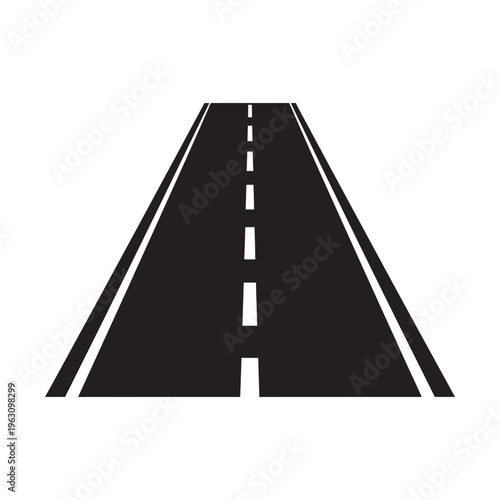 Simple graphic icon of a straight road with dashed center line and solid side lines receding into the distance.