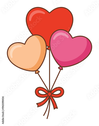 Three Heart-Shaped Balloons Tied with a Red Bow
