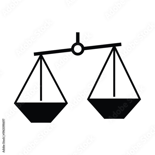 Simple black and white illustration of an unbalanced scale, with the right pan lower than the left, symbolizing inequality or a lack of equilibrium.