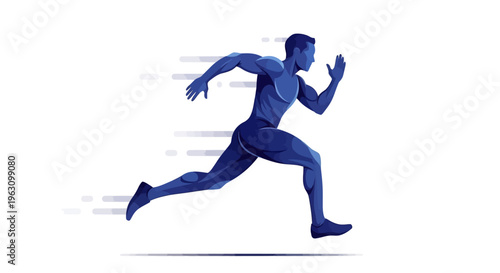 Man Running Fast on Track Field.