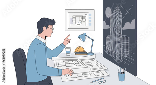 Man working on computer desk.