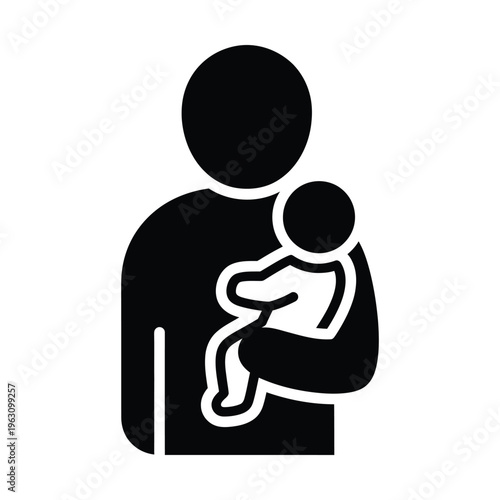 Black silhouette icon depicting an adult person holding a small baby in their arms, symbolizing parenthood and care.