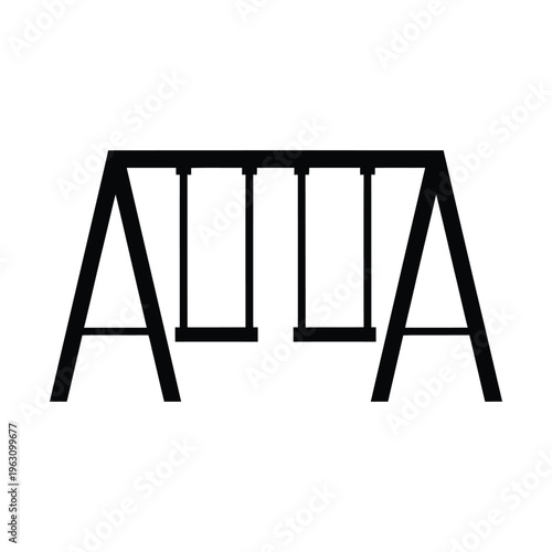 Minimalist playground swing set vector icon, black silhouette of outdoor park equipment with two seats, simple garden swing frame illustration for urban planning and recreation