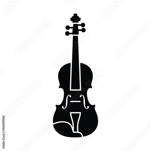 Black silhouette of a classical string instrument, a violin, isolated on a white background, representing music and orchestral performance.