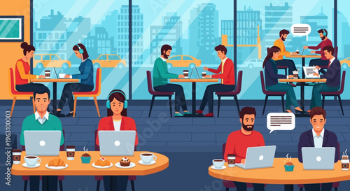 People working on laptops together.