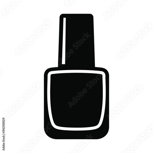 Simple black silhouette icon of a classic nail polish bottle with a cap.