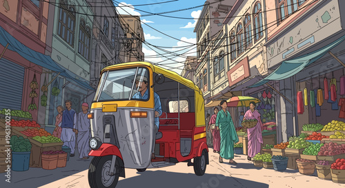 Red and Yellow Tuk Tuk Vehicle.