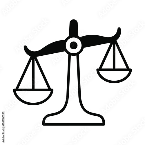 A simple black and white outline icon depicting an unbalanced justice scale, symbolizing inequality or a lack of equilibrium.