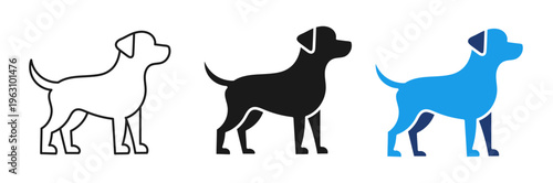 Dog Icon Set, Pet Dog Silhouette, Puppy Animal Vector, Minimal Dog Logo, Canine Symbol, Flat Black Blue Outline Dog Illustration