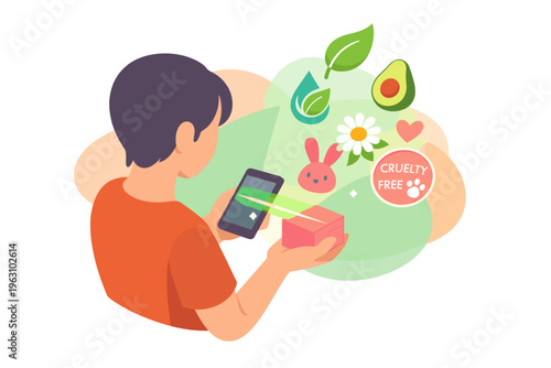 Person using smartphone to check vegan and cruelty free product information.