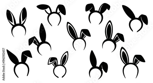 Collection of various black bunny ear headbands for festive occasions and costume parties.