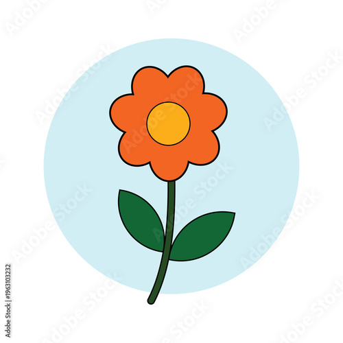 Simple vector illustration of a yellow sunflower on a blue background with floral nature design