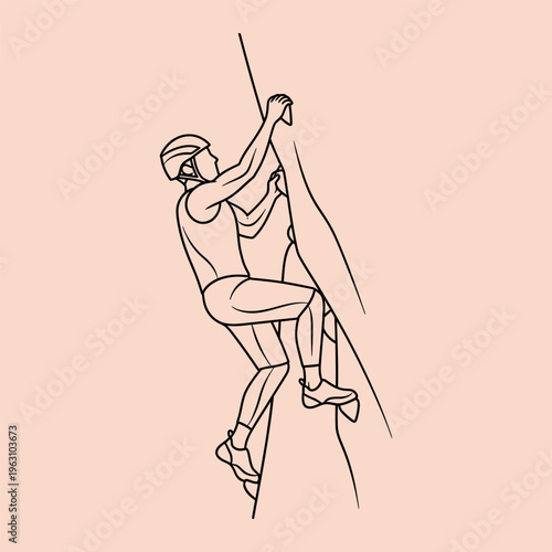 Minimalist line of a man rock climbing man climbing line minimalist climbing wall athletic pose sports adventure