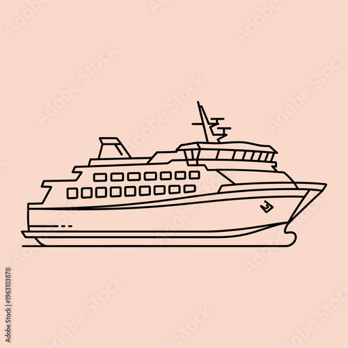 Black line cruise ship on peach background boat vessel line minimal peach background black lines