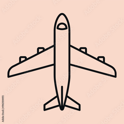 Minimal line airplane from above black lines on peach background line minimal aircraft