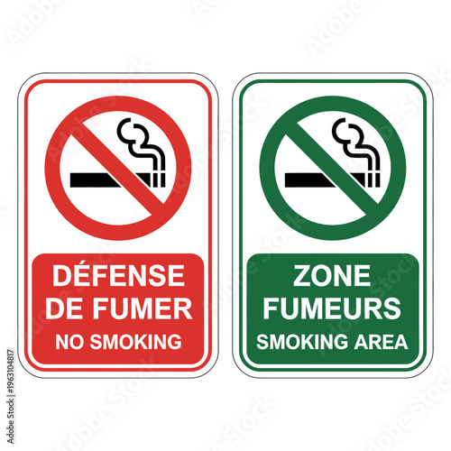 No smoking and smoking area signs in French and English