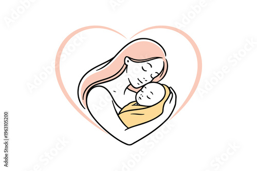 A tender of a mother lovingly holding her newborn baby close to her heart Vector