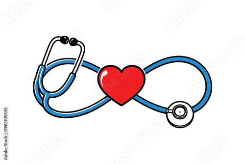 A stethoscope encircling a red heart symbolizes the connection between health and love deeply intertwined forevermore Vector