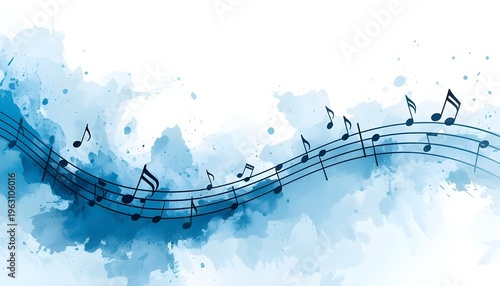 musical notes on blue watercolor background