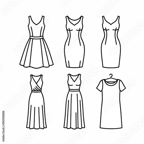 Collection of Various Fashionable Women Dresses Line Art Designs