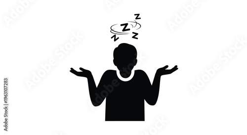 A confused person with sleep symbols above their head silhouette