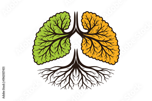 A striking depiction of a leaf combining vibrant green and warm orange hues symbolizing life’s dualities and growth phases Vector